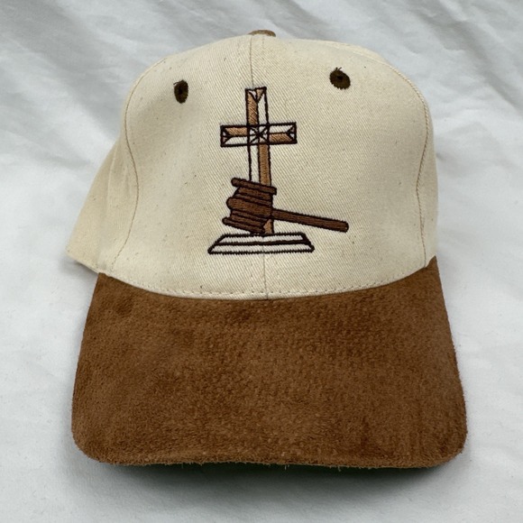 Kc Parker Other - Y2K Christian Cross Gavel Strapback Hat FCAI Suede Brim KC Cap Beige Brown